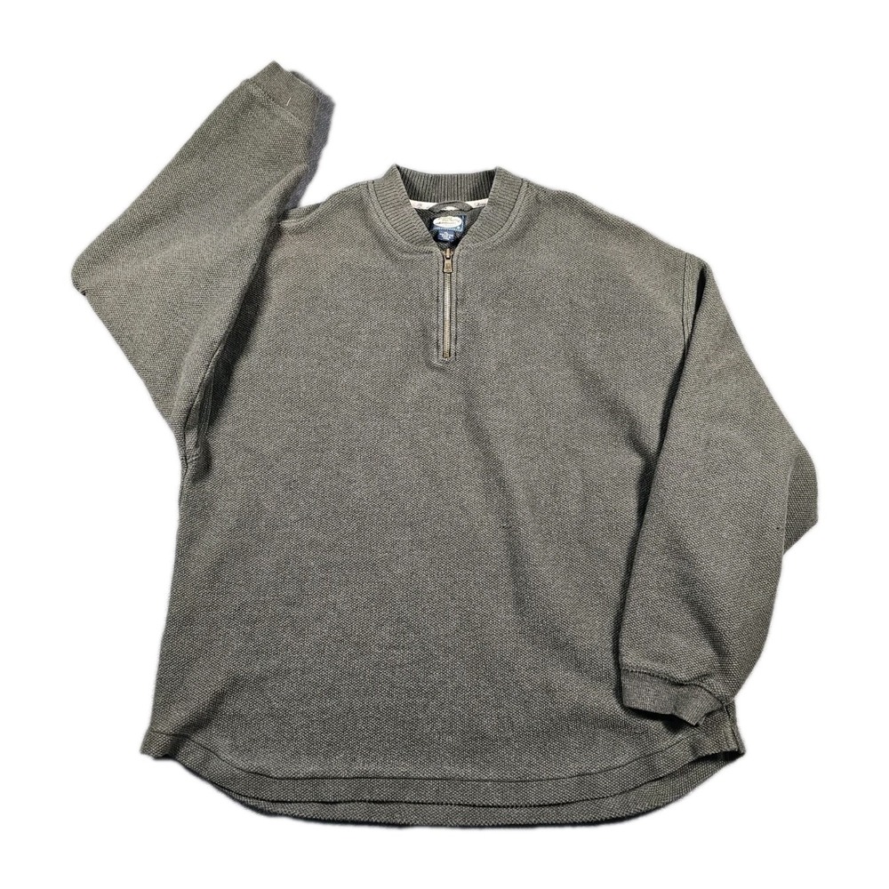 Vintage Tommy Bahama Sweater Mens XL Green 1/4 Zip Heavy Cotton Pullover